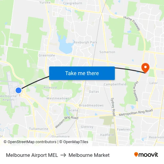Melbourne Airport MEL to Melbourne Market map