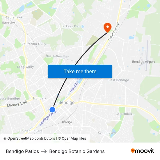 Bendigo Patios to Bendigo Botanic Gardens map