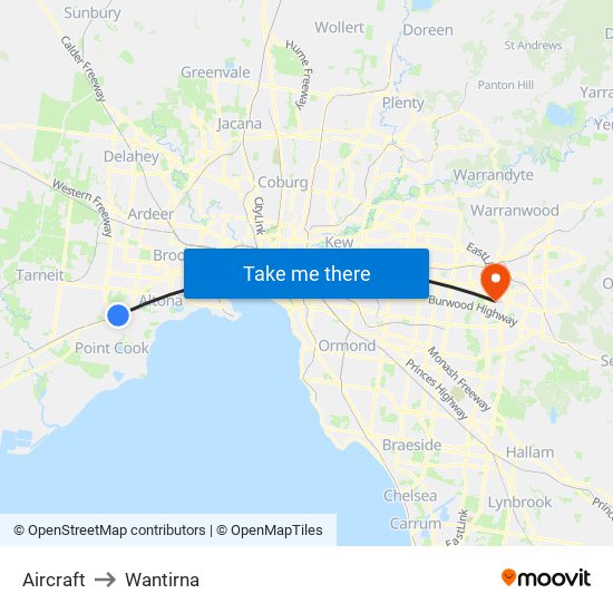 Aircraft to Wantirna map