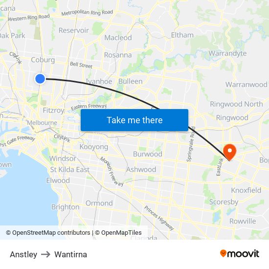 Anstley to Wantirna map