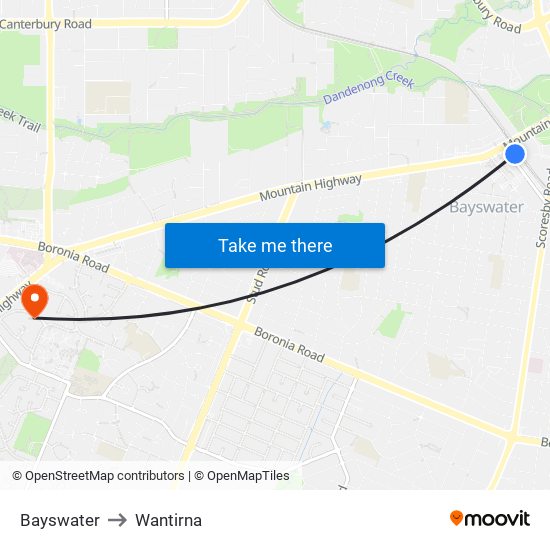 Bayswater to Wantirna map