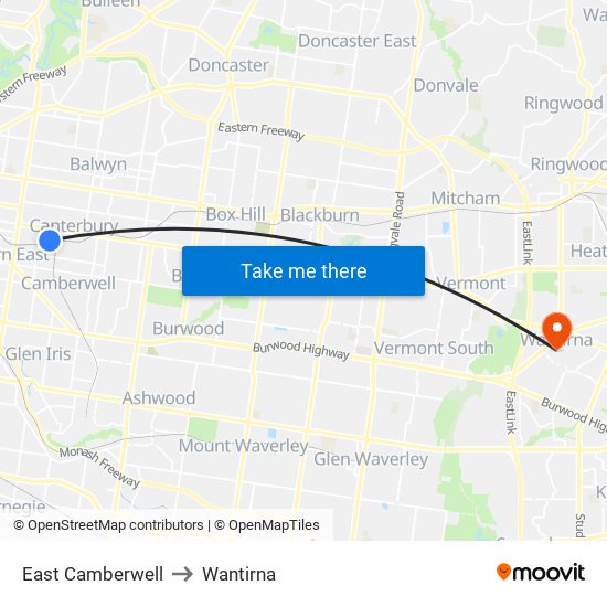 East Camberwell to Wantirna map