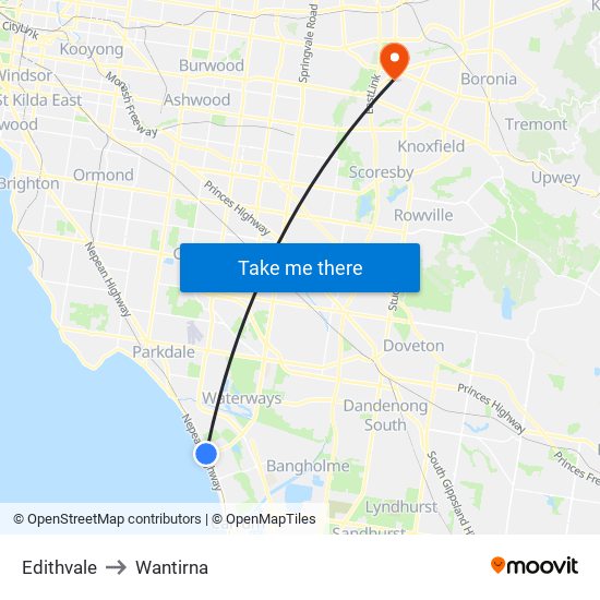 Edithvale to Wantirna map