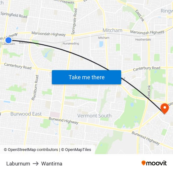 Laburnum to Wantirna map