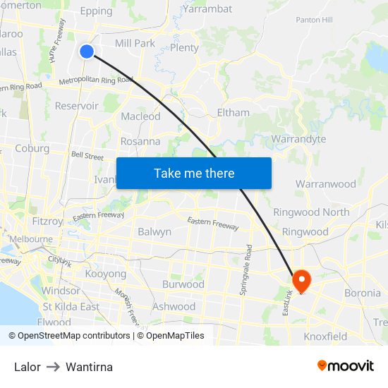 Lalor to Wantirna map