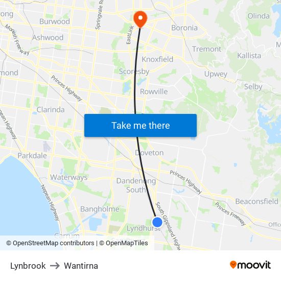 Lynbrook to Wantirna map