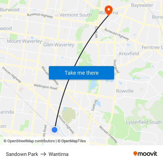 Sandown Park to Wantirna map