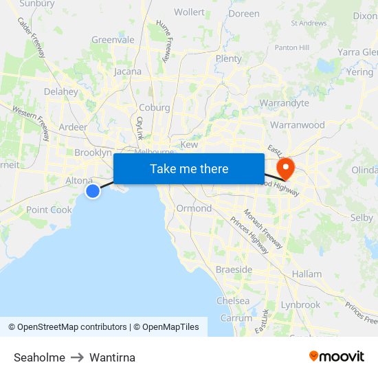 Seaholme to Wantirna map