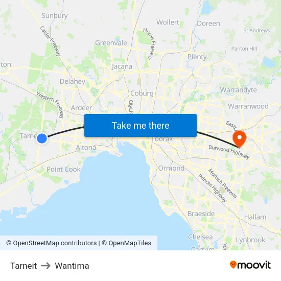 Tarneit to Wantirna map