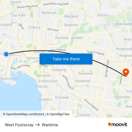 West Footscray to Wantirna map