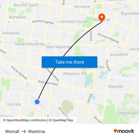 Westall to Wantirna map