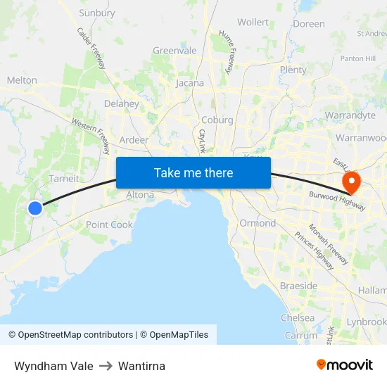 Wyndham Vale to Wantirna map
