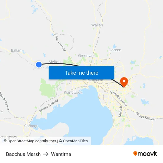 Bacchus Marsh to Wantirna map