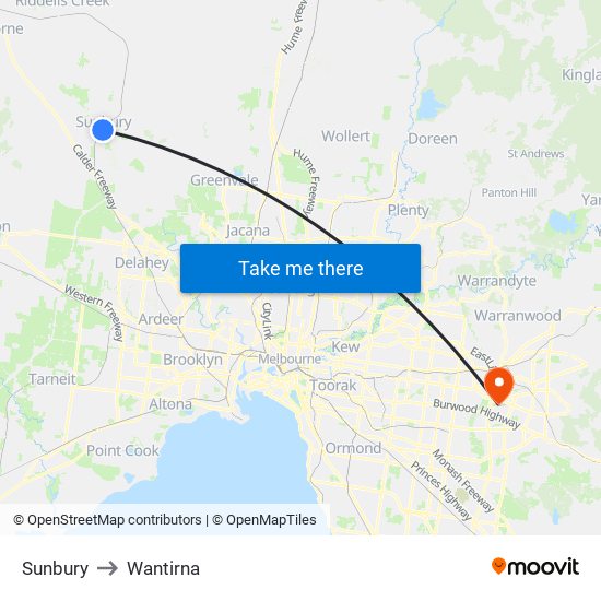 Sunbury to Wantirna map