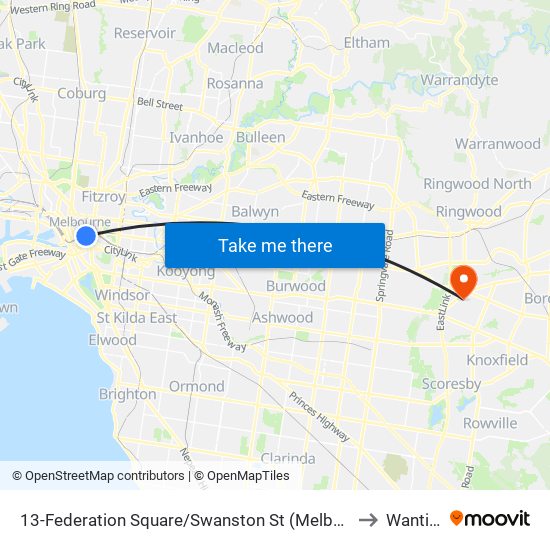 13-Federation Square/Swanston St (Melbourne City) to Wantirna map