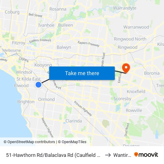 51-Hawthorn Rd/Balaclava Rd (Caulfield North) to Wantirna map