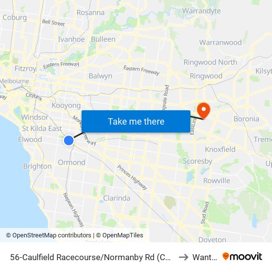 56-Caulfield Racecourse/Normanby Rd (Caulfield North) to Wantirna map