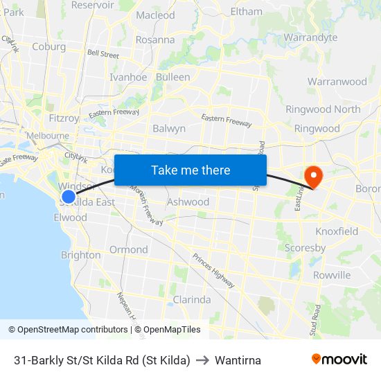 31-Barkly St/St Kilda Rd (St Kilda) to Wantirna map