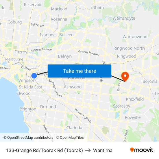 133-Grange Rd/Toorak Rd (Toorak) to Wantirna map