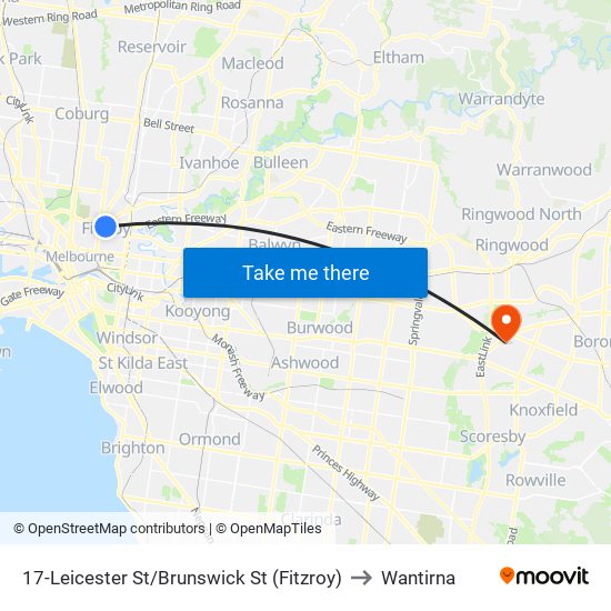 17-Leicester St/Brunswick St (Fitzroy) to Wantirna map