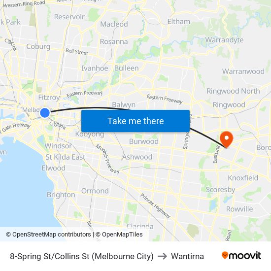 8-Spring St/Collins St (Melbourne City) to Wantirna map