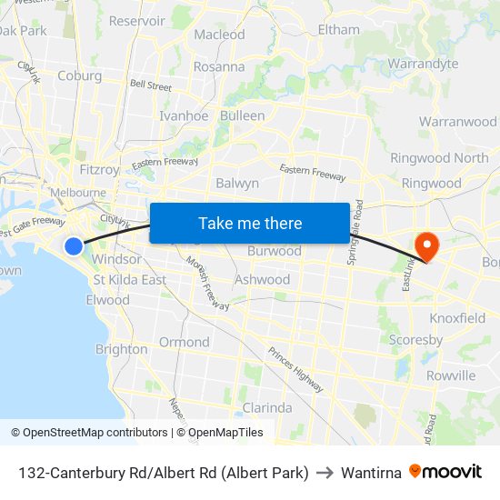 132-Canterbury Rd/Albert Rd (Albert Park) to Wantirna map