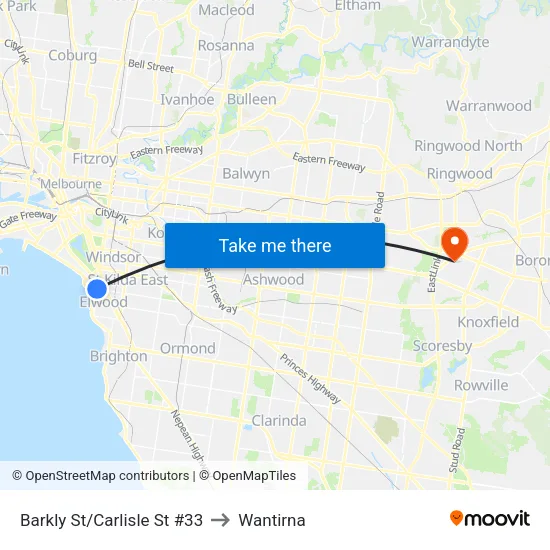 Barkly St/Carlisle St #33 to Wantirna map
