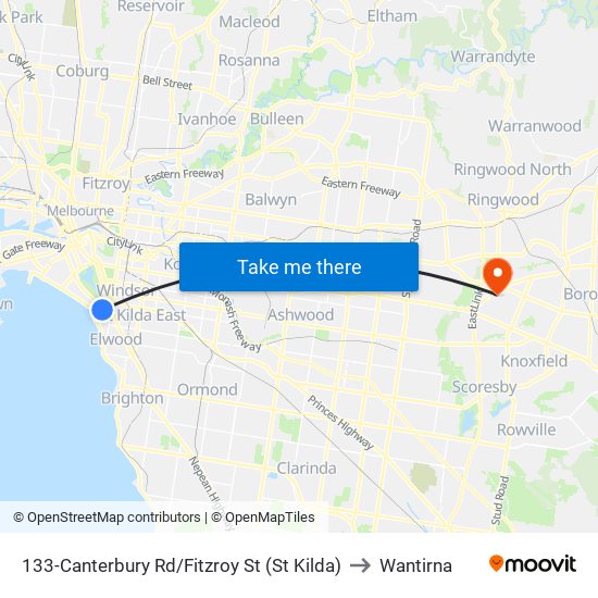 133-Canterbury Rd/Fitzroy St (St Kilda) to Wantirna map