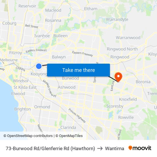 73-Burwood Rd/Glenferrie Rd (Hawthorn) to Wantirna map