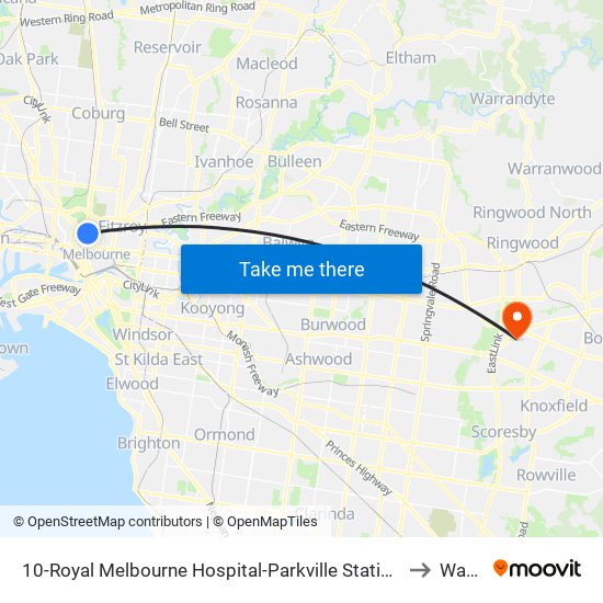 10-Royal Melbourne Hospital-Parkville Station/Royal Pde (Melbourne City) to Wantirna map