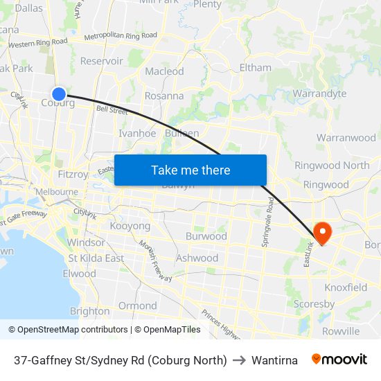 37-Gaffney St/Sydney Rd (Coburg North) to Wantirna map