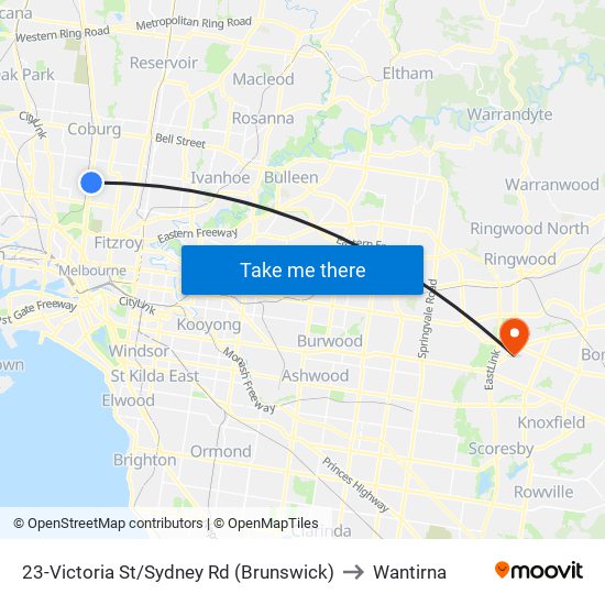 23-Victoria St/Sydney Rd (Brunswick) to Wantirna map