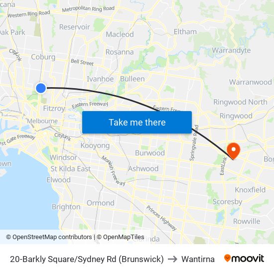 20-Barkly Square/Sydney Rd (Brunswick) to Wantirna map