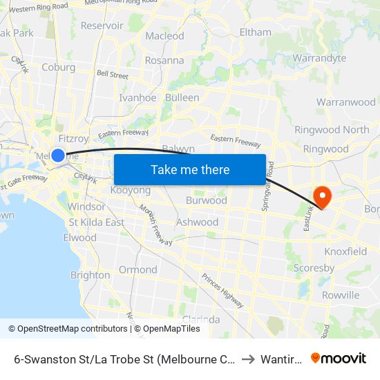 6-Swanston St/La Trobe St (Melbourne City) to Wantirna map
