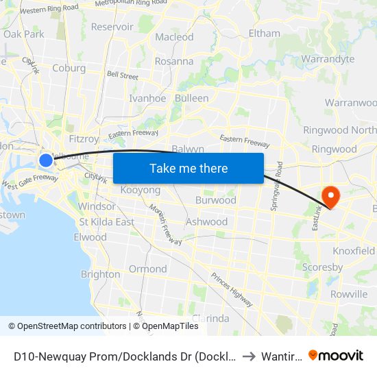 D10-Newquay Prom/Docklands Dr (Docklands) to Wantirna map