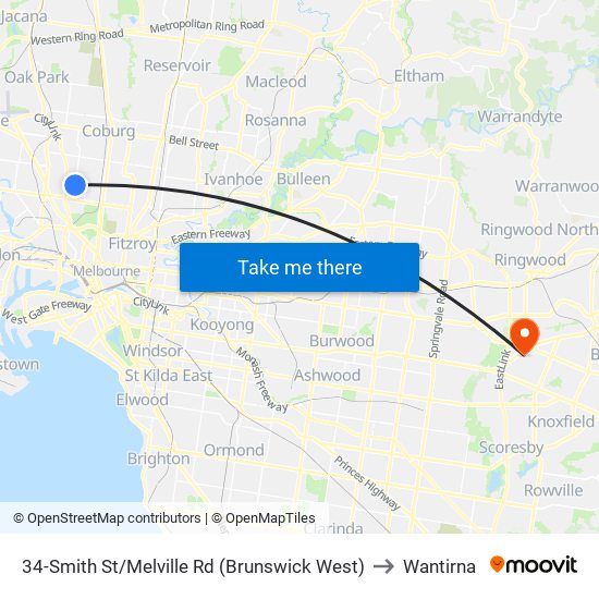 34-Smith St/Melville Rd (Brunswick West) to Wantirna map