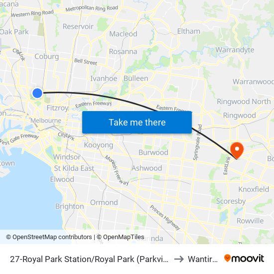 27-Royal Park Station/Royal Park (Parkville) to Wantirna map