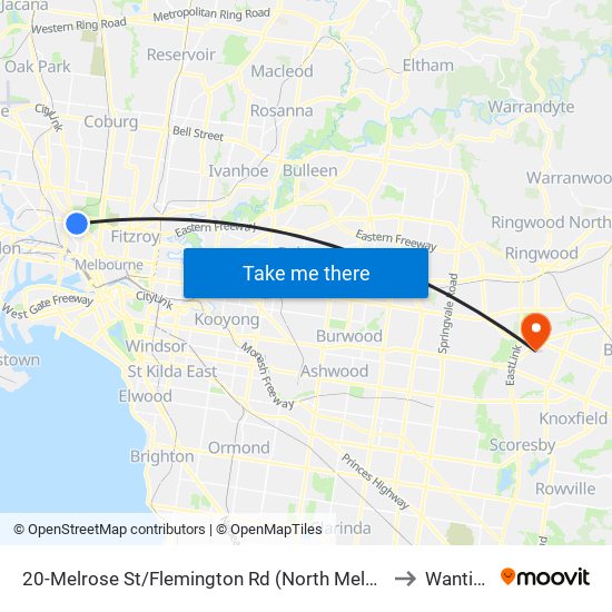 20-Melrose St/Flemington Rd (North Melbourne) to Wantirna map