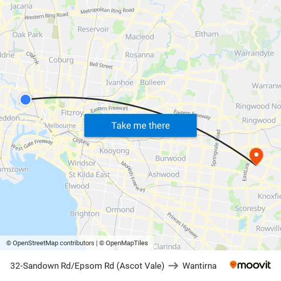 32-Sandown Rd/Epsom Rd (Ascot Vale) to Wantirna map