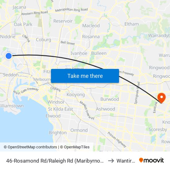46-Rosamond Rd/Raleigh Rd (Maribyrnong) to Wantirna map