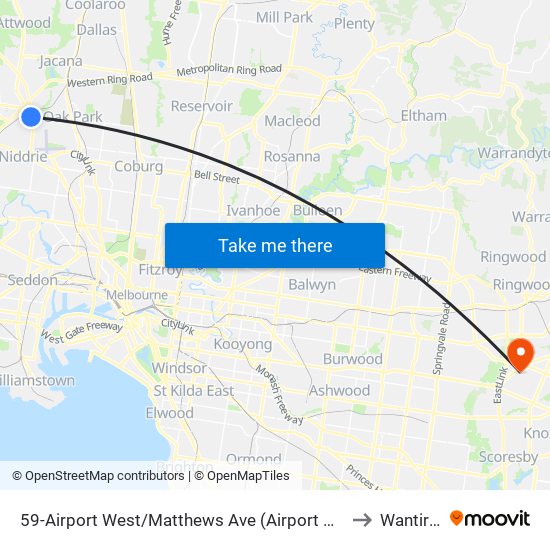 59-Airport West/Matthews Ave (Airport West) to Wantirna map