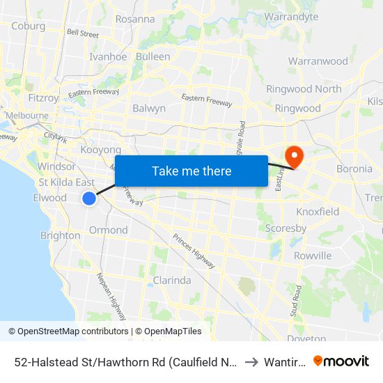 52-Halstead St/Hawthorn Rd (Caulfield North) to Wantirna map