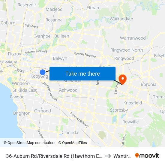 36-Auburn Rd/Riversdale Rd (Hawthorn East) to Wantirna map