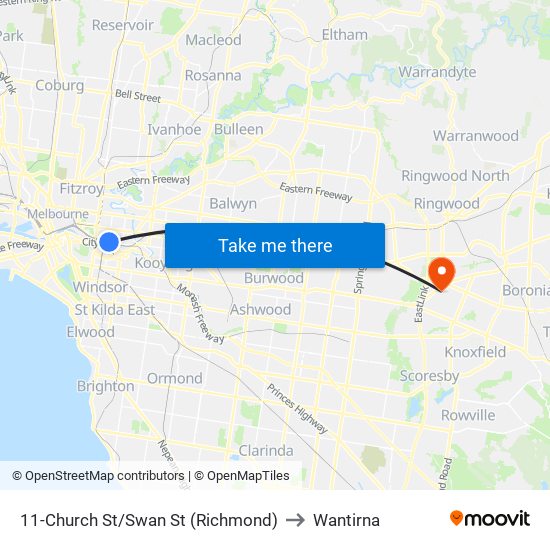 11-Church St/Swan St (Richmond) to Wantirna map