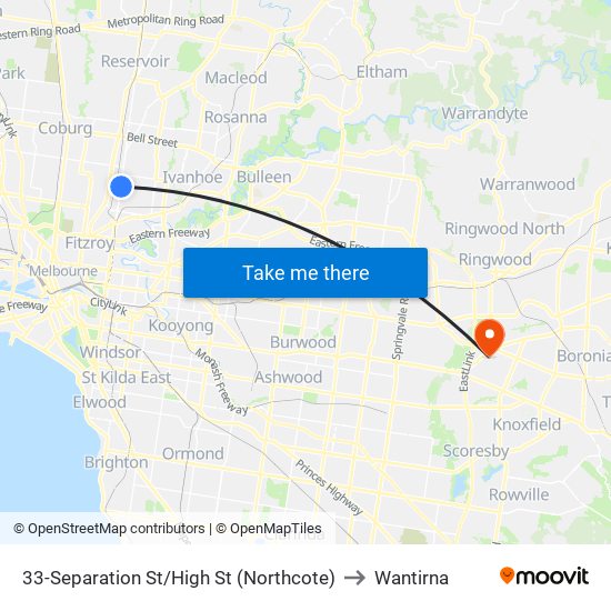 33-Separation St/High St (Northcote) to Wantirna map