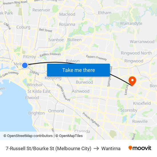 7-Russell St/Bourke St (Melbourne City) to Wantirna map