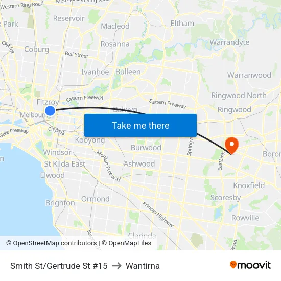 Smith St/Gertrude St #15 to Wantirna map