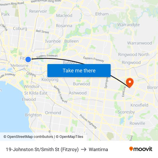 19-Johnston St/Smith St (Fitzroy) to Wantirna map