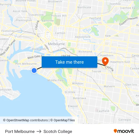 Port Melbourne to Scotch College map