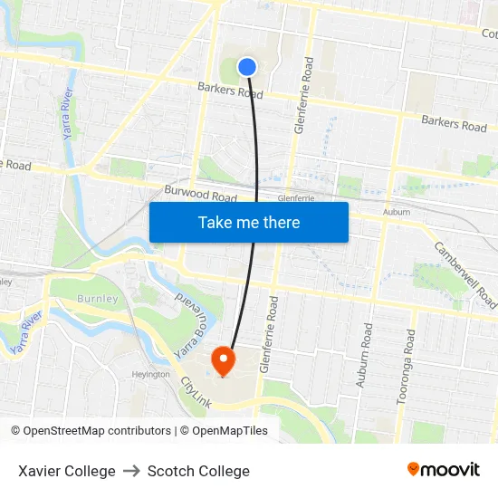 Xavier College to Scotch College map